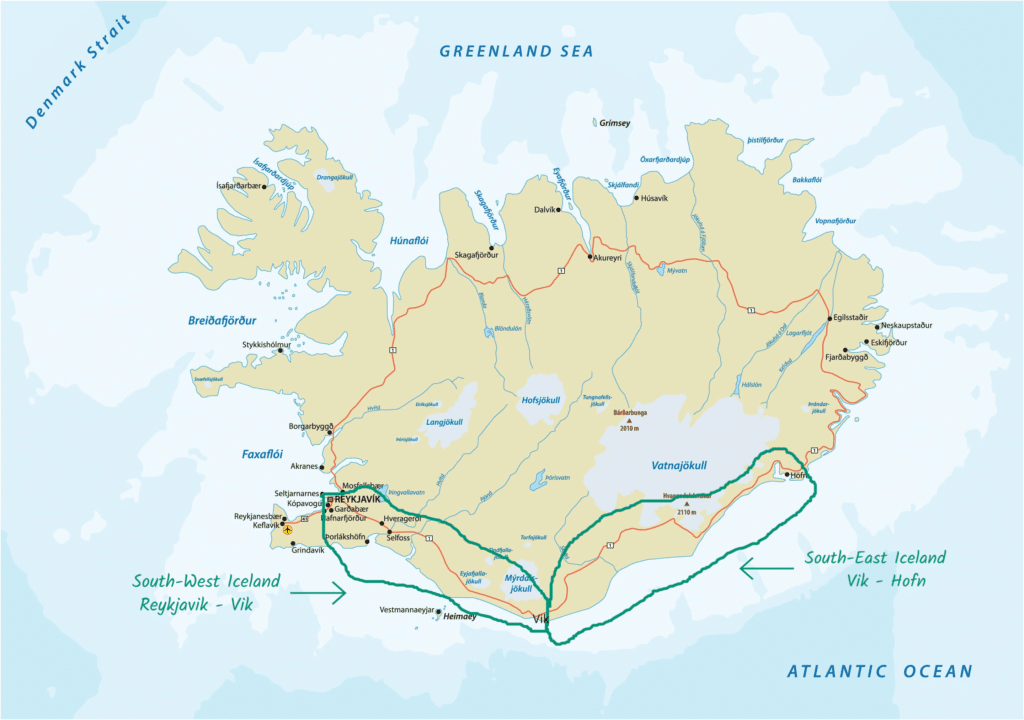 Map of the South Coast of Iceland.