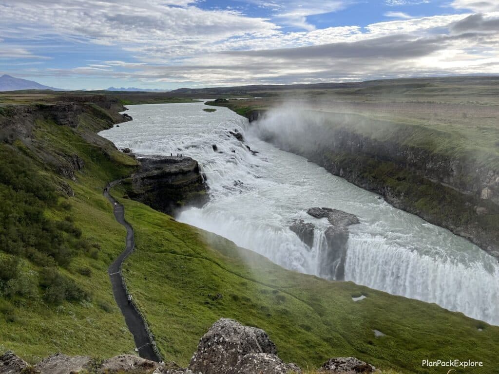 View of Gullfoss waterfall from the lookout.