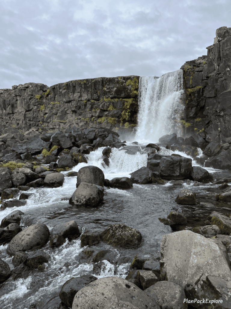 Oxararfoss waterfall at Thingvellir National park in Iceland.