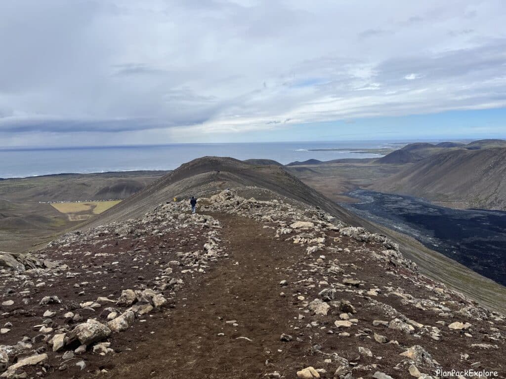 Path to the Fagradasfjall Volcano viewpoint in Iceland - view of the trail on the mountain ridge.