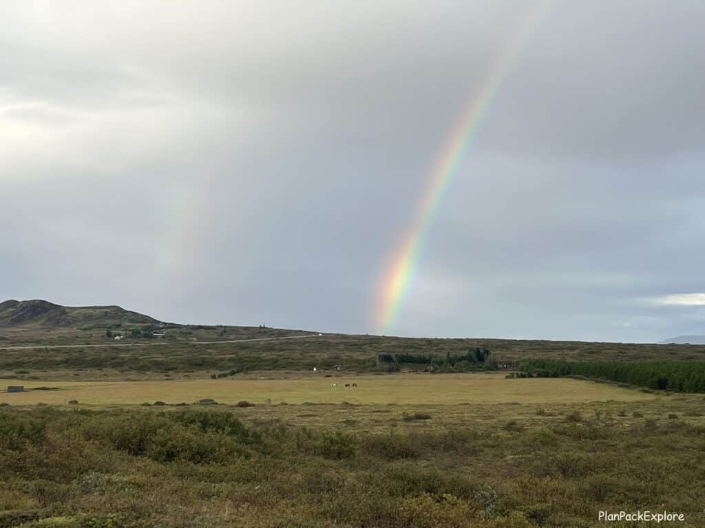 Rainbow visible from Kerid Crater in Iceland.