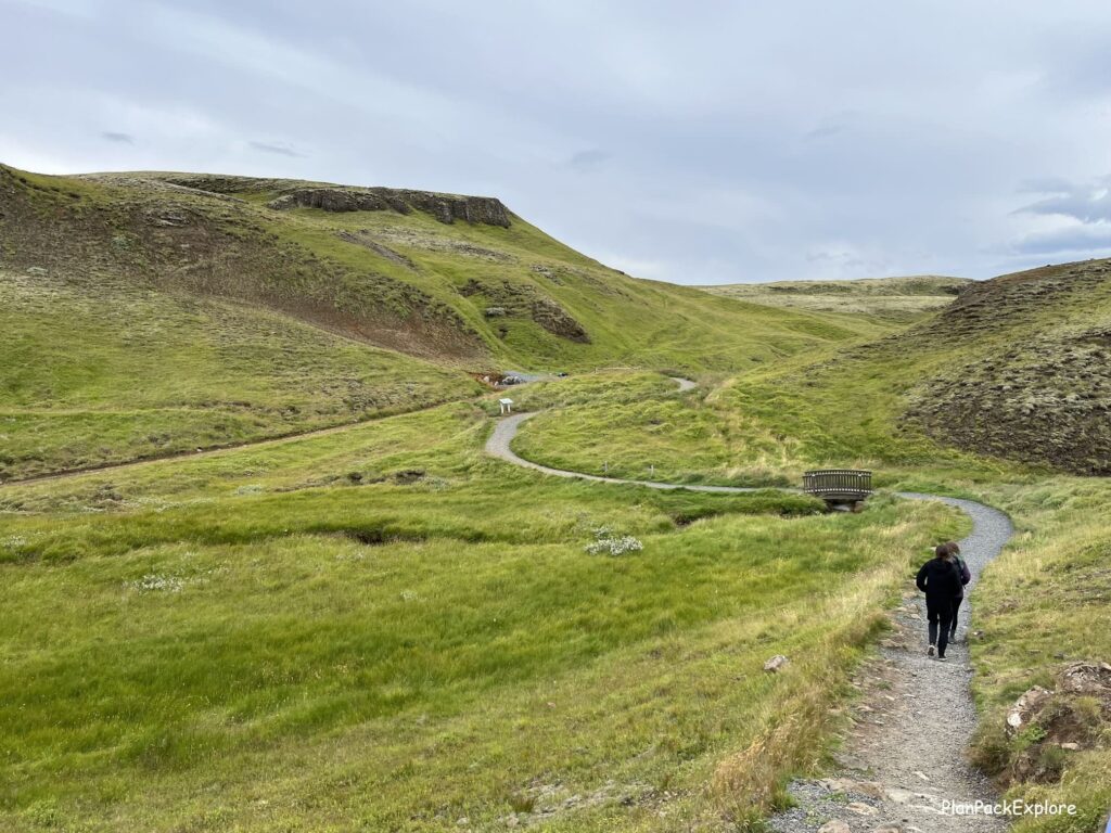 A path leading to Hrunalaug Hot Spring in Iceland.