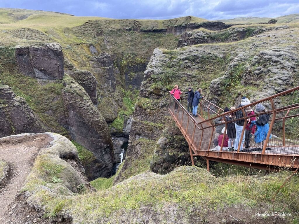 A viewing platform at Fjadragljufur Canyon in South Iceland.