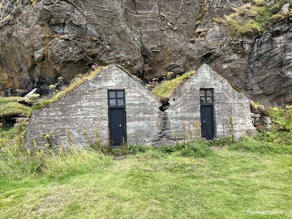 Drangshlíð turf houses in South Iceland.