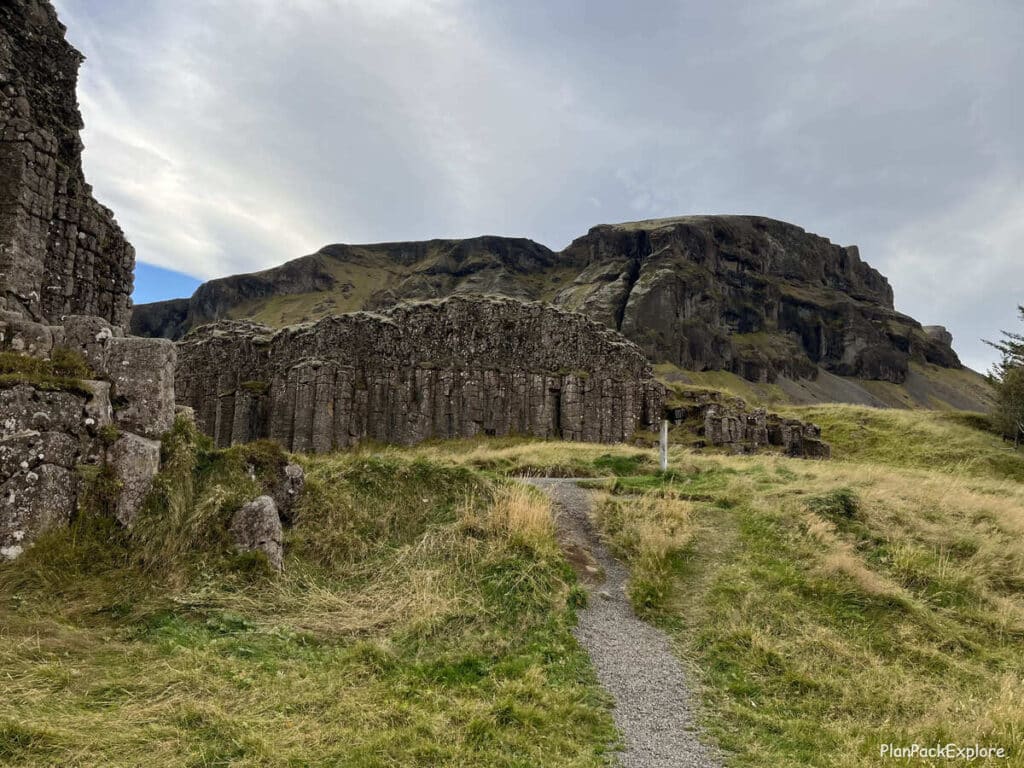 Dverghamrar Cliffs in South Iceland - hexagonal basalt cliffs.