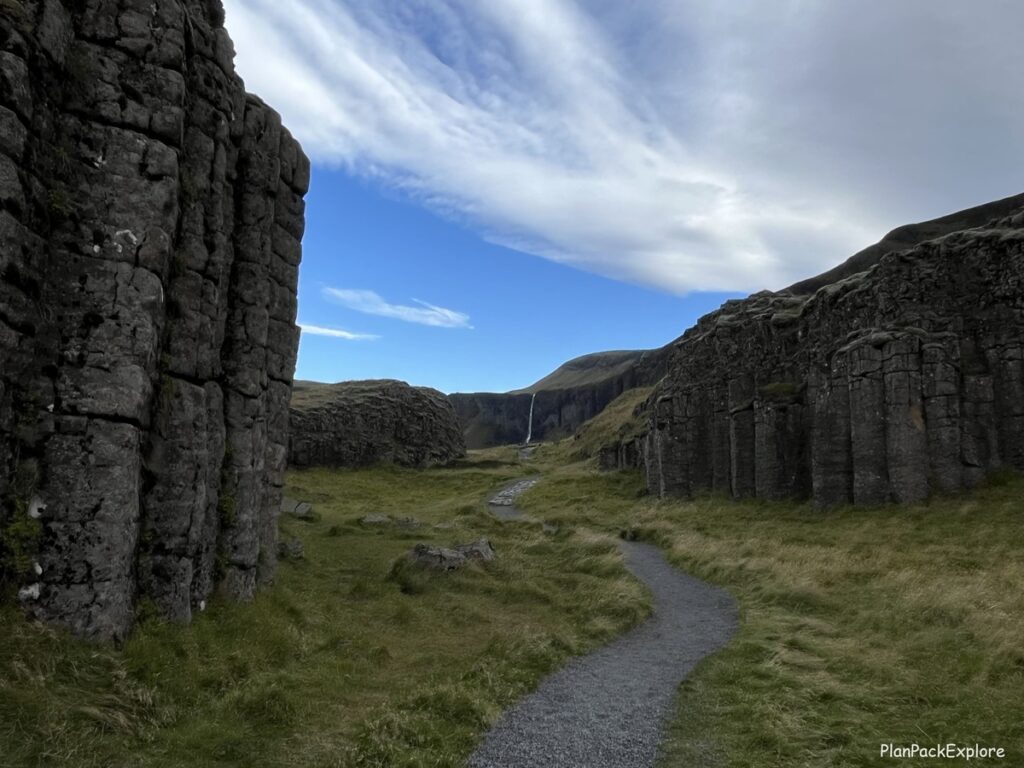 Dverghamrar Cliffs in South Iceland - hexagonal basalt cliffs.