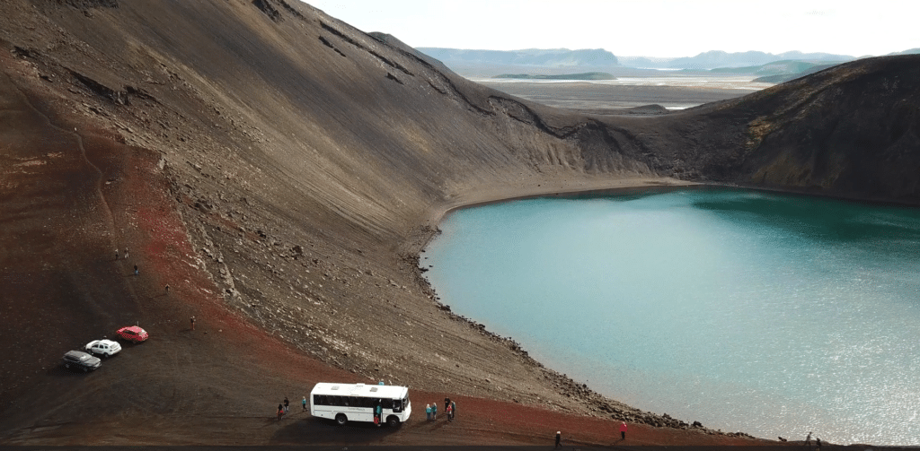 Hnausapollur crater lake viepoint on the way to Landmannalaugar, Iceland.
