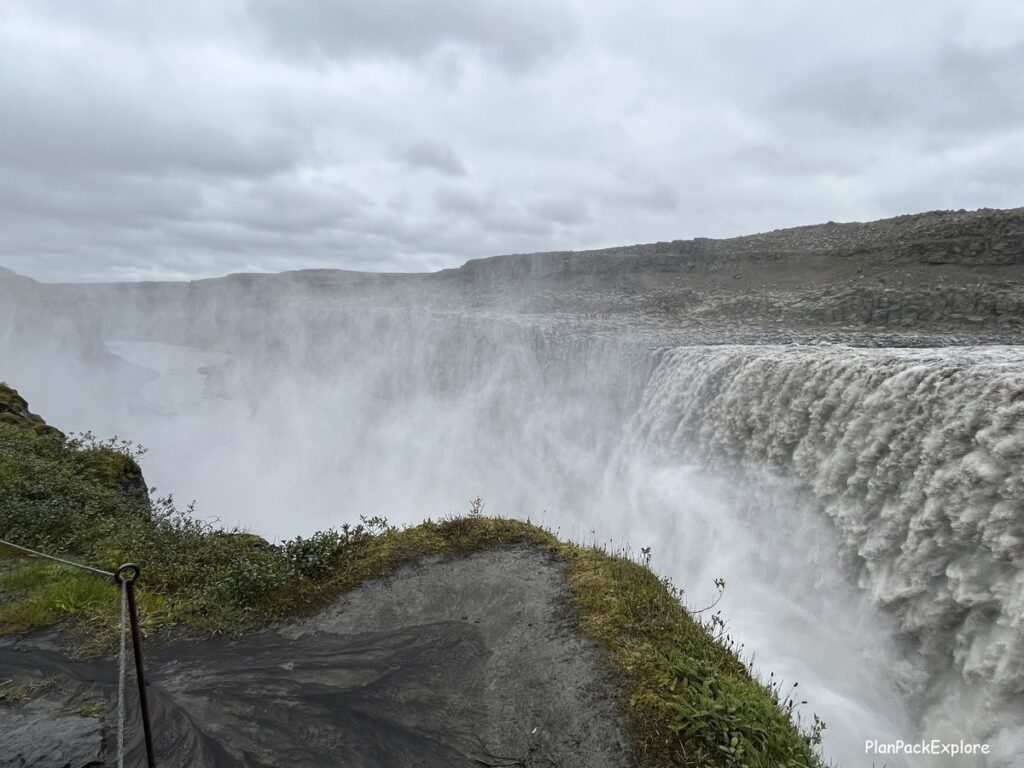 Dettifoss waterfall, Diamond Circle, Iceland - steam rising over the waterfall.
