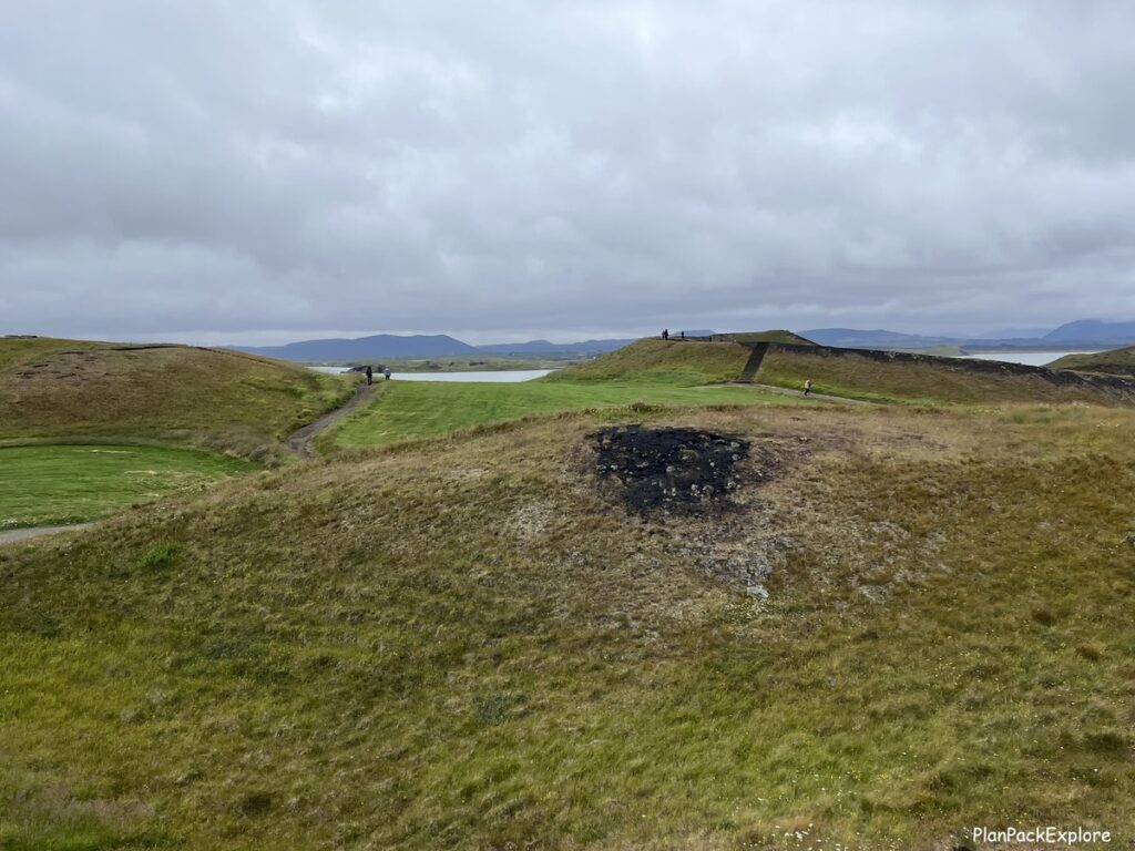 Skútustaðagígar Pseudocraters near Lake Myvatn, Iceland - small hills with paths and viewing decks.