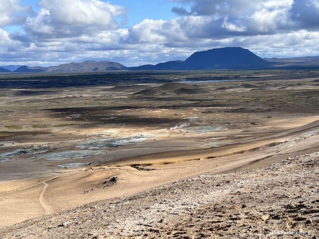 Hverir Geothermal Area and Mt. Namafjall near Lake Myvatn, Iceland. Trail on Mt. Namafjall.