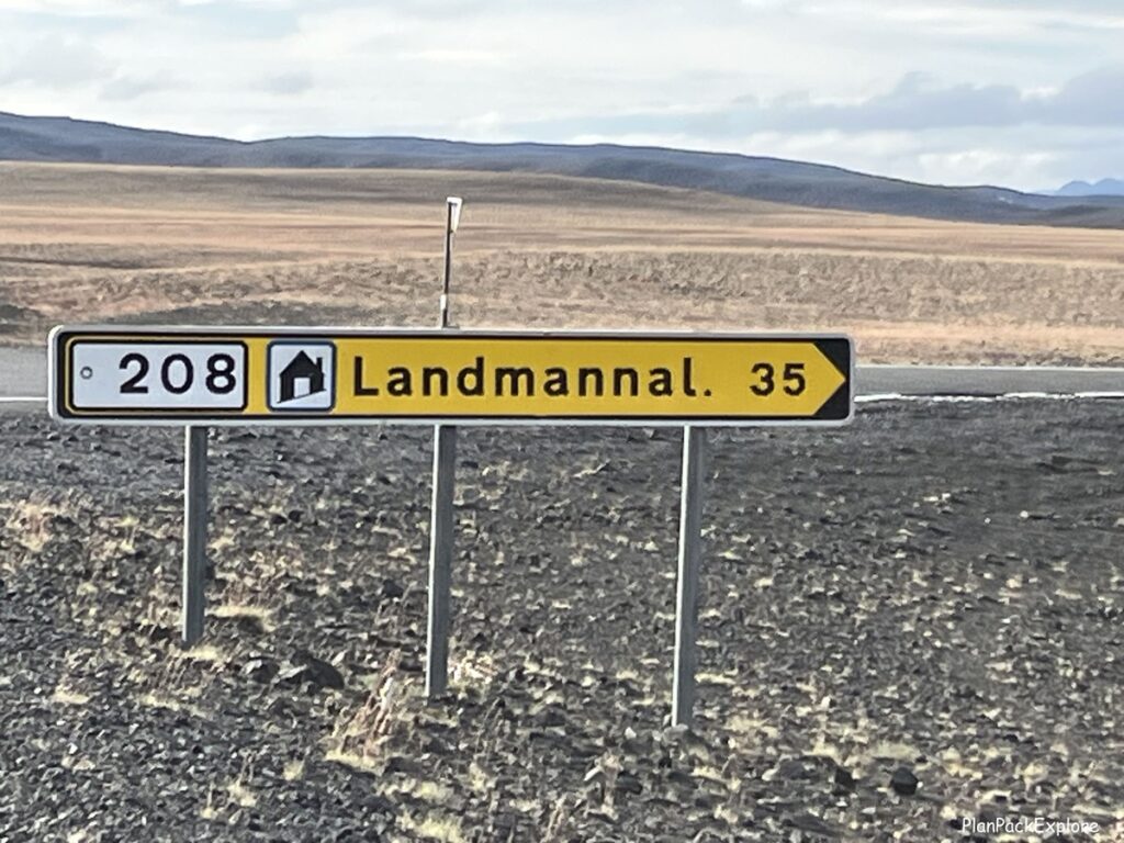 Landmannalaugar road sign pointing to rt. F208, Iceland.