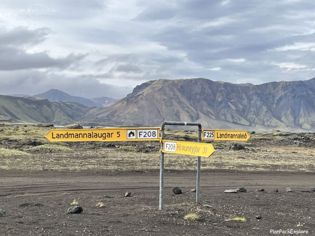 Landmannalaugar road sign on F208 in Iceland.