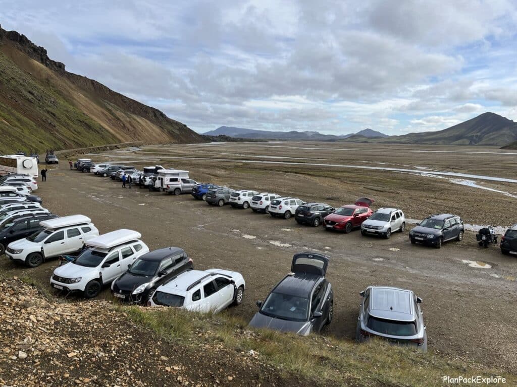 Landmannalaugar parking area - Iceland, Highlands.