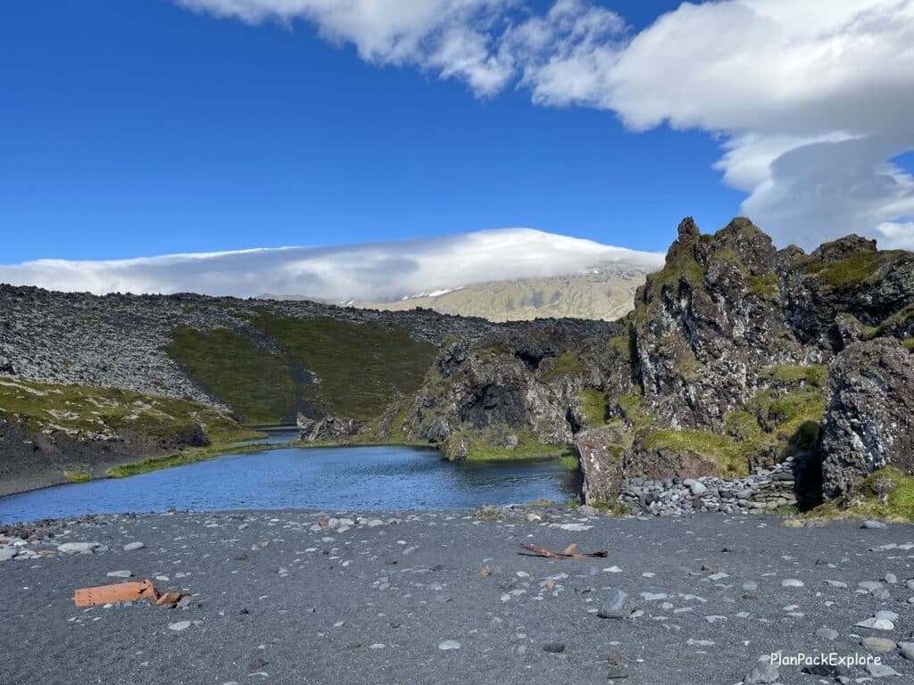 Djupalonssandur black sand beach on Snaefellsnes Peninsula in Iceland.