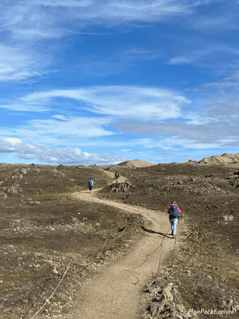 A path in Laugahraun Lava Field in Landmannalaugar, Iceland.