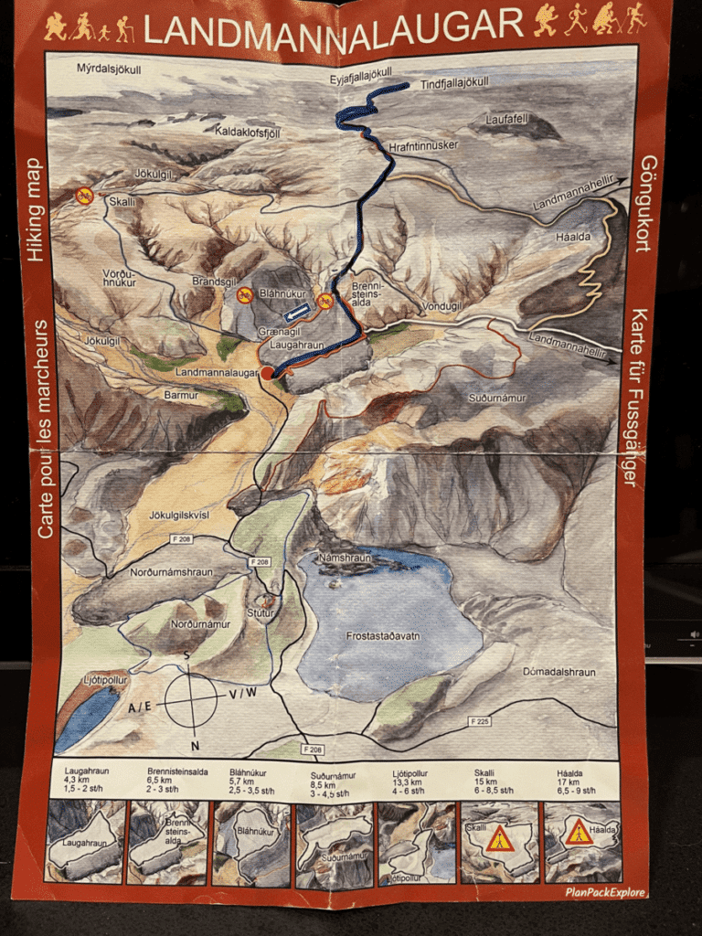 Landmannalaugar trail map - blue trail markings.