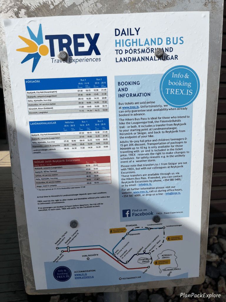 The Highland Bus schedule at Landmannalaugar, Highlands.