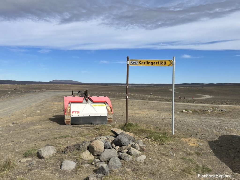 A sign with directions for Kerlingarfjoll in the Highland in Iceland.