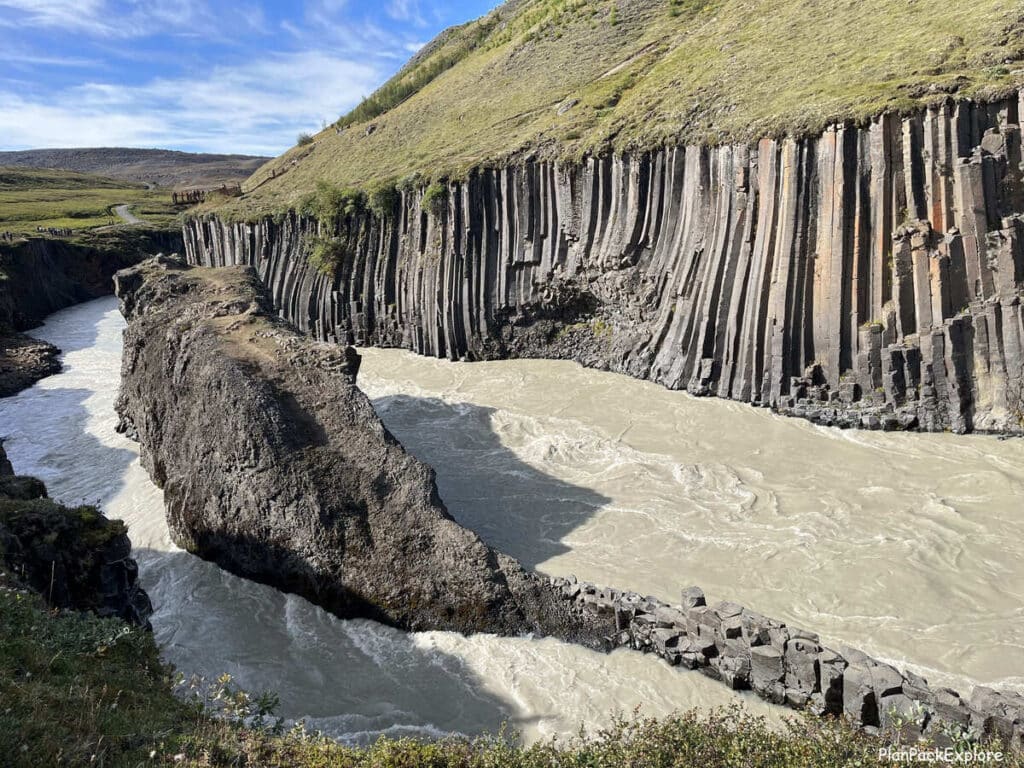 Studlagil Canyon in Northeast Iceland - basalt columns line the canyon walls.