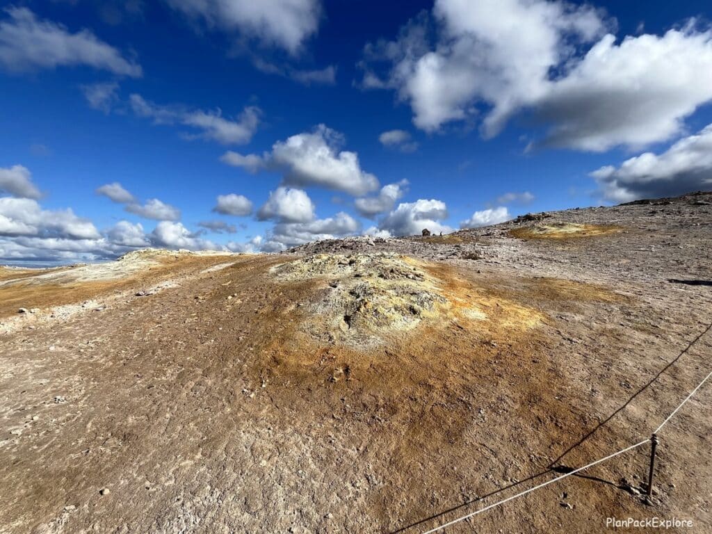 Hverir Namafjal geothermal Area near Lake Myvatn in Iceland - a colorful fumarole on Mt. Namafjall trail.