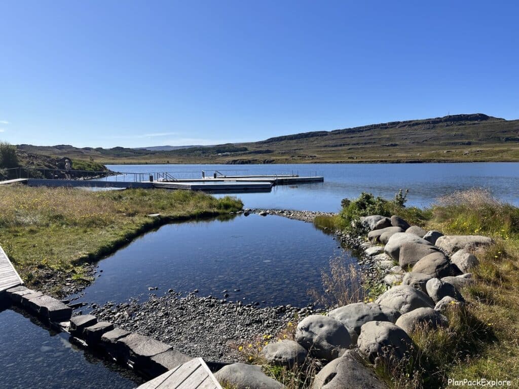 Vok Baths near Egilsstadir, Iceland. Geothermal floating pools in a lake