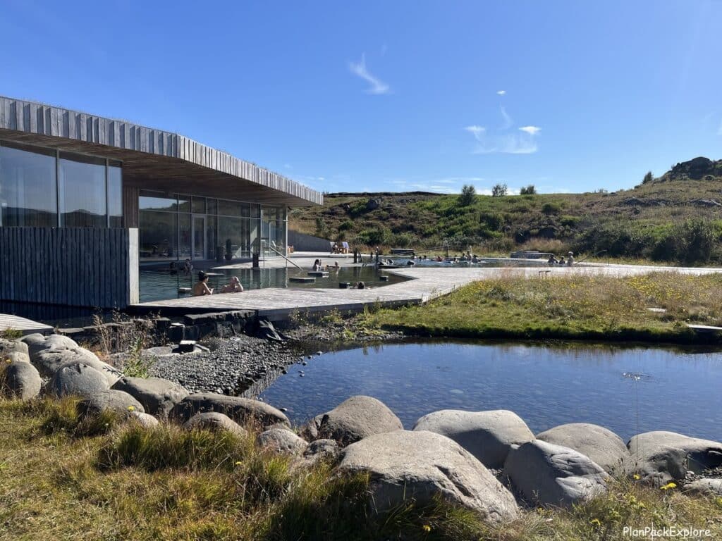 Vok Baths near Egilsstadir, Iceland. Geothermal floating pools in a lake.