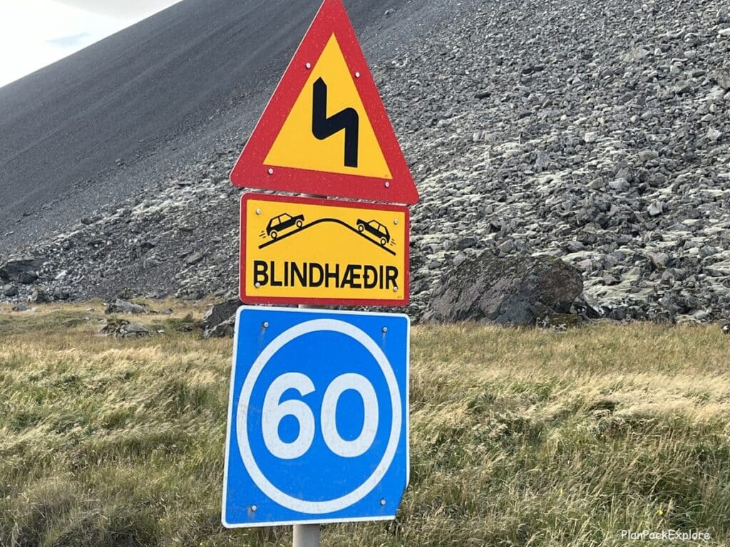 A road sign for the blind crest in Iceland.