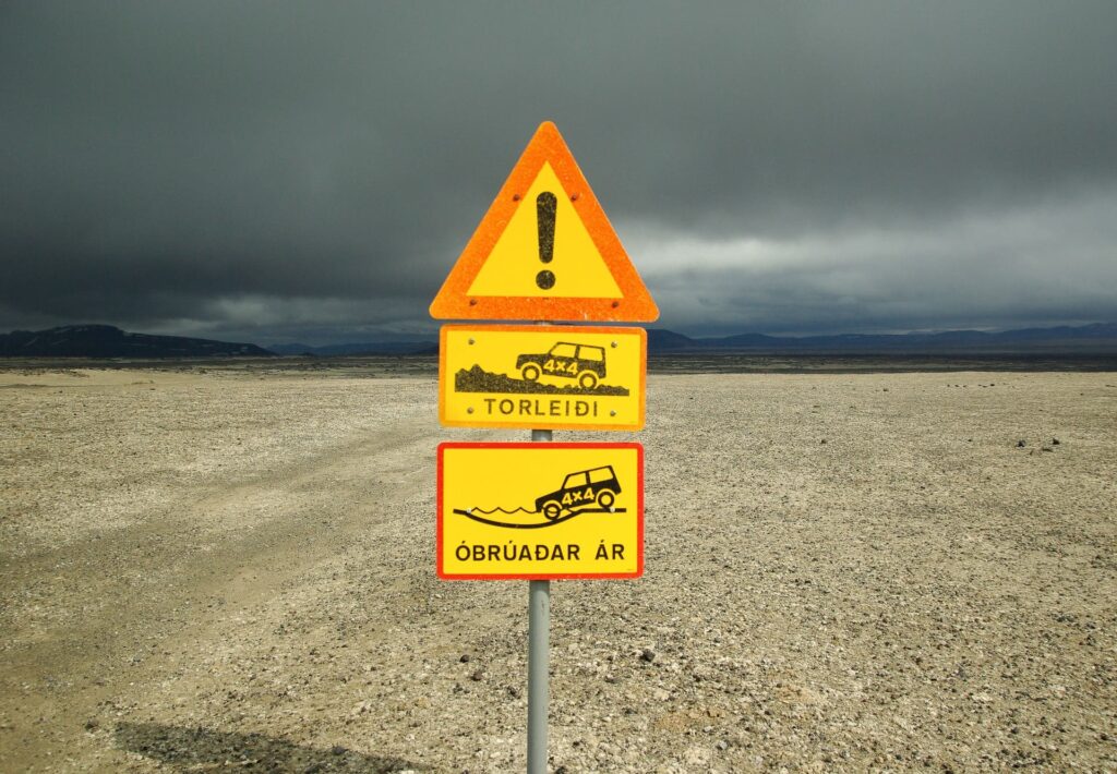 River crossing road sign in Iceland.