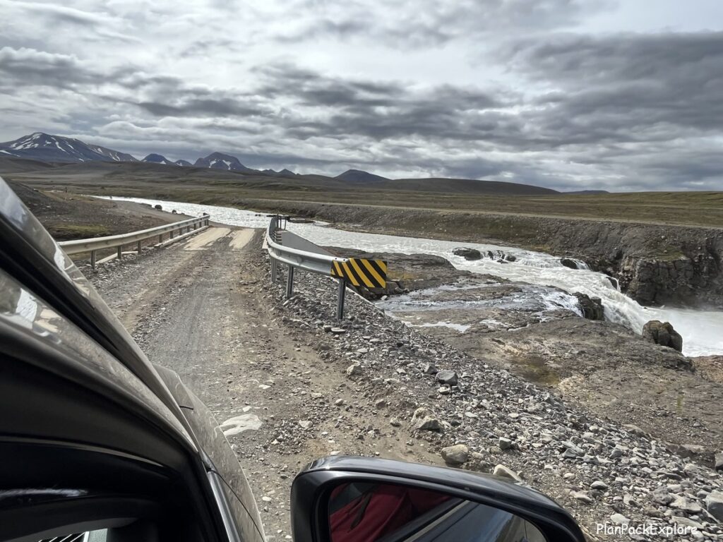 A single lane bridge near Gygjarfoss waterfall on the way to Kerlingarfjoll.