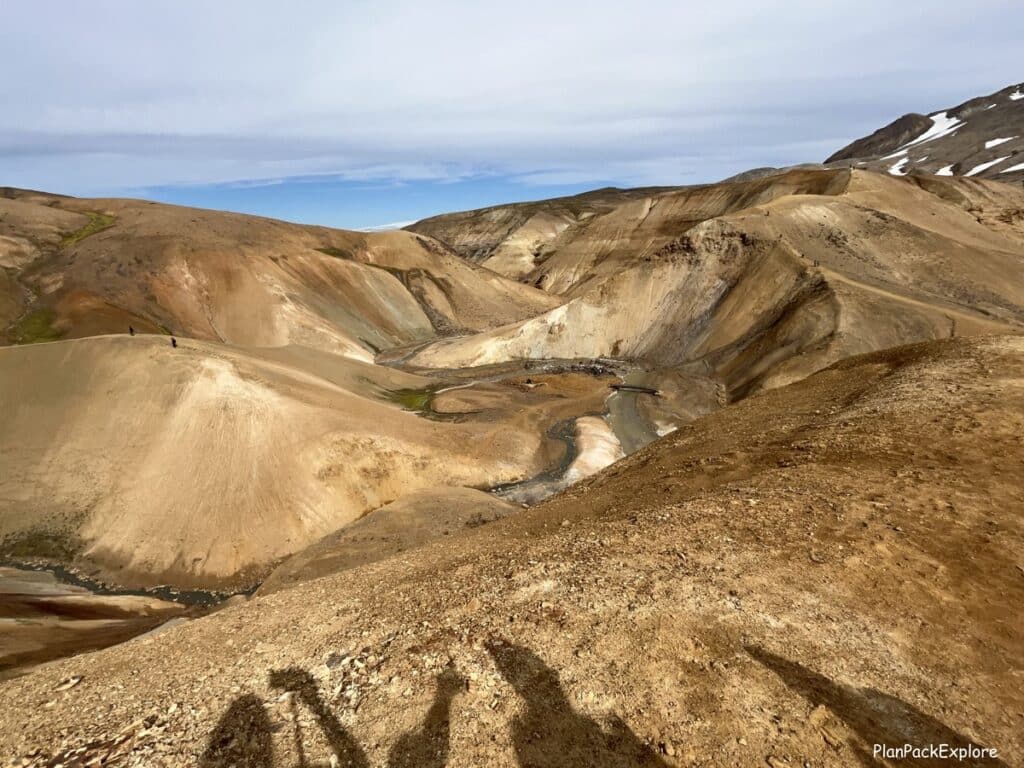 A view of paths and trails with built in steps of Hveradalir Geothermal valley, near Kerlingarfjoll, Iceland.