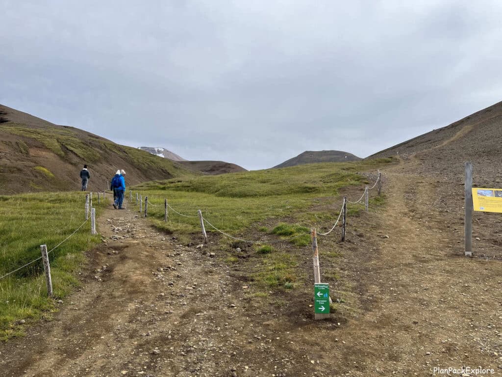 A fork in a trail in the mountains of Kerlingarfjoll, Iceland.