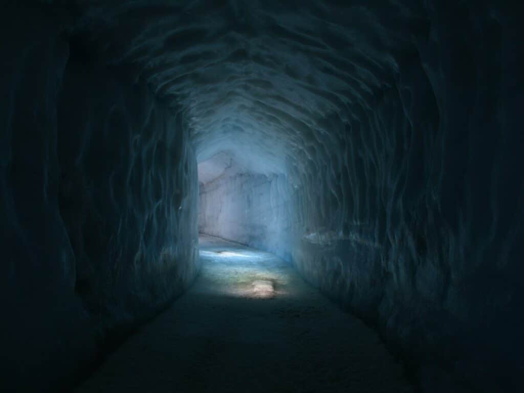 Langjokull glacier ice tunnel in Iceland.
