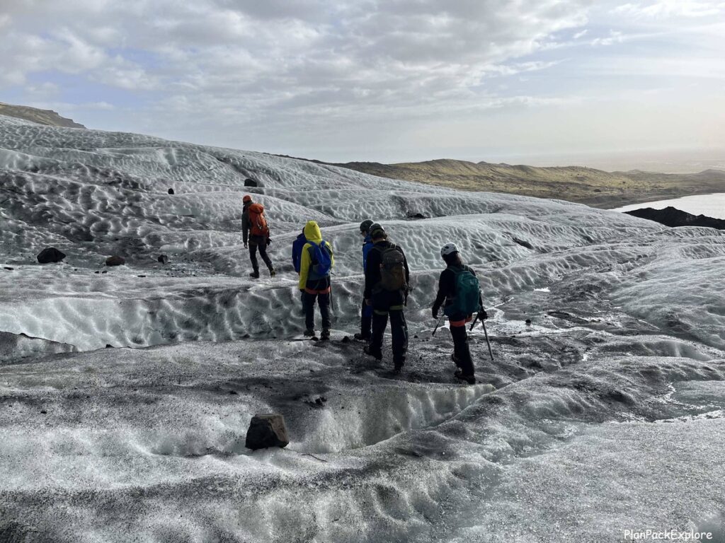 People hiking on Skaftafel glacier in Iceland.