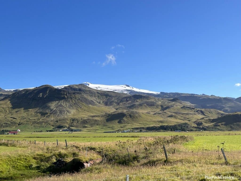 A view of the Solheimajokull glacier from the Ring Road in Iceland.