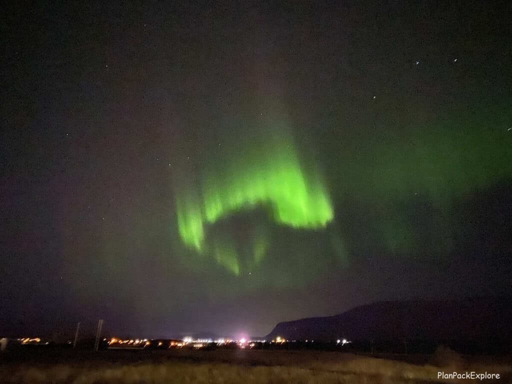 Green northern lights in Iceland.