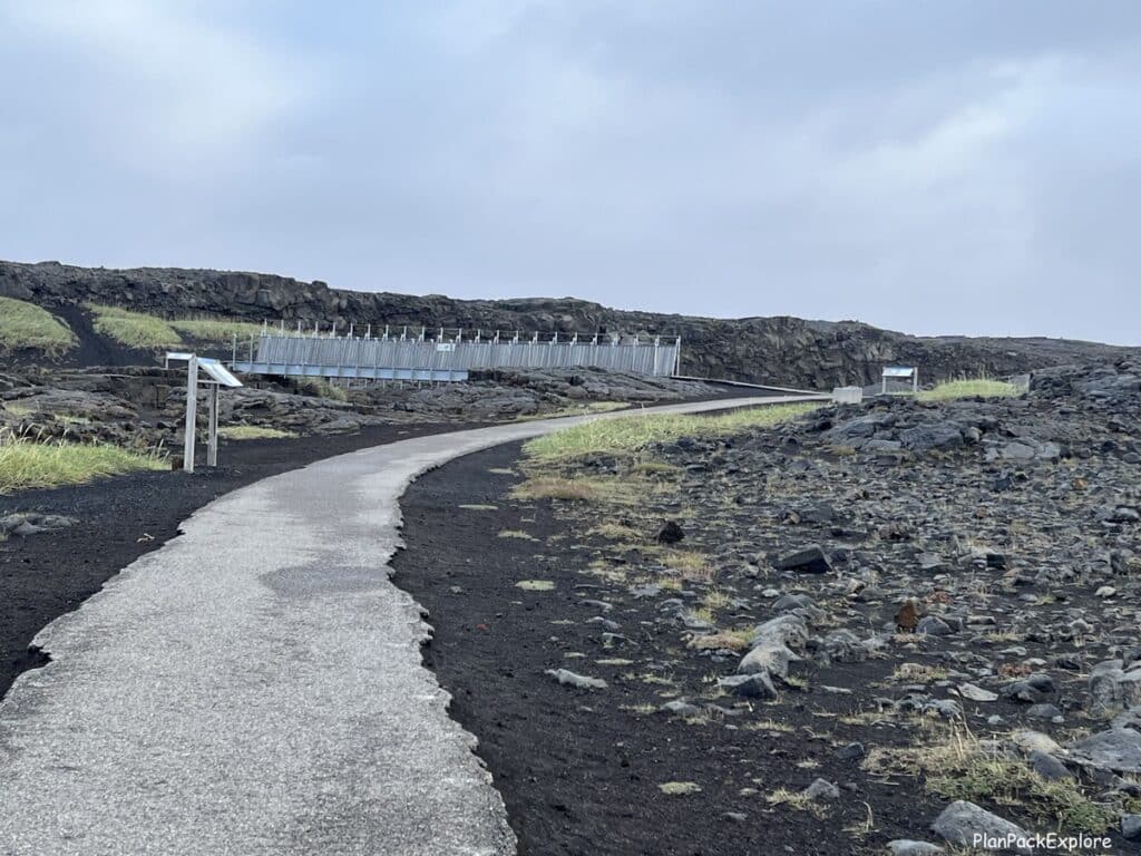 A path leading to the bridge between continents on reykjanes peninsula in Iceland.