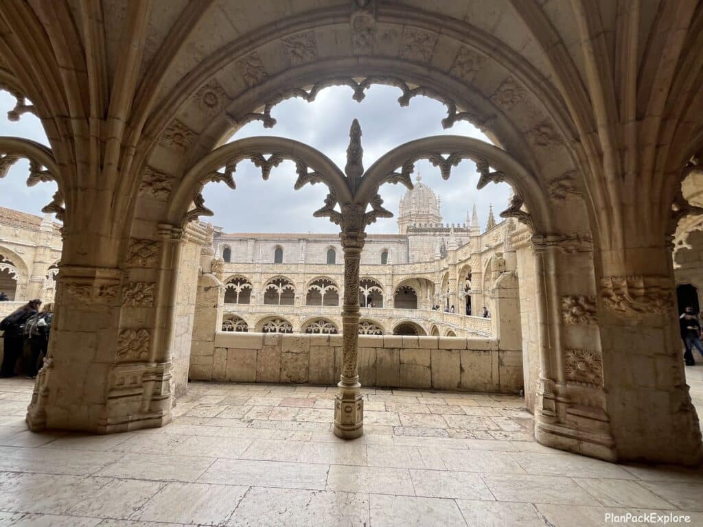 A view from a window of the cloister of Jeronimos monastery in lisbon.