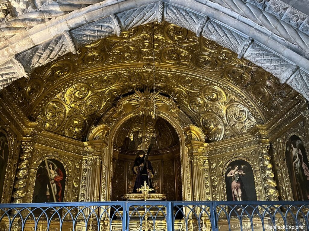 A view of the gold decorations inside the Santa Maria church near jeronimos monastery in lisbon.