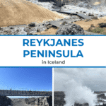 A geothermal landscape on the Reykjanes Peninsula in Iceland features steam vents and rocky terrain.