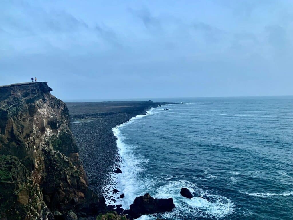 Tall sea cliffs called Valahnukamol on Reykjanes Peninsula in Iceland.