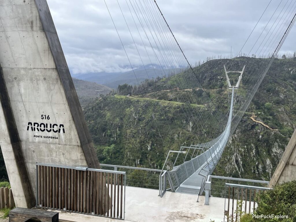 A long steel suspension bridge in Arouca Portugal.