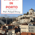 A view of Porto featuring a bridge and hillside buildings, with a text overlay that reads "How to spend ONE DAY IN PORTO, Porto, Portugal itinerary."