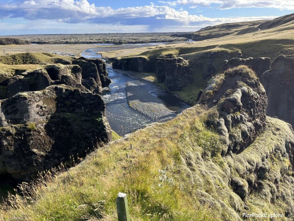 A canyon with a river at the bottom (Fjadrargljufur Canyon in Iceland)
