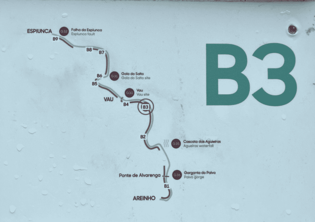A photo of a map of the Paiva walkways trail in Portugal.