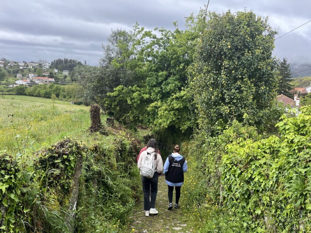A narrow path by surrounded by greenery in a village near arouca 516 bridge in Portugal