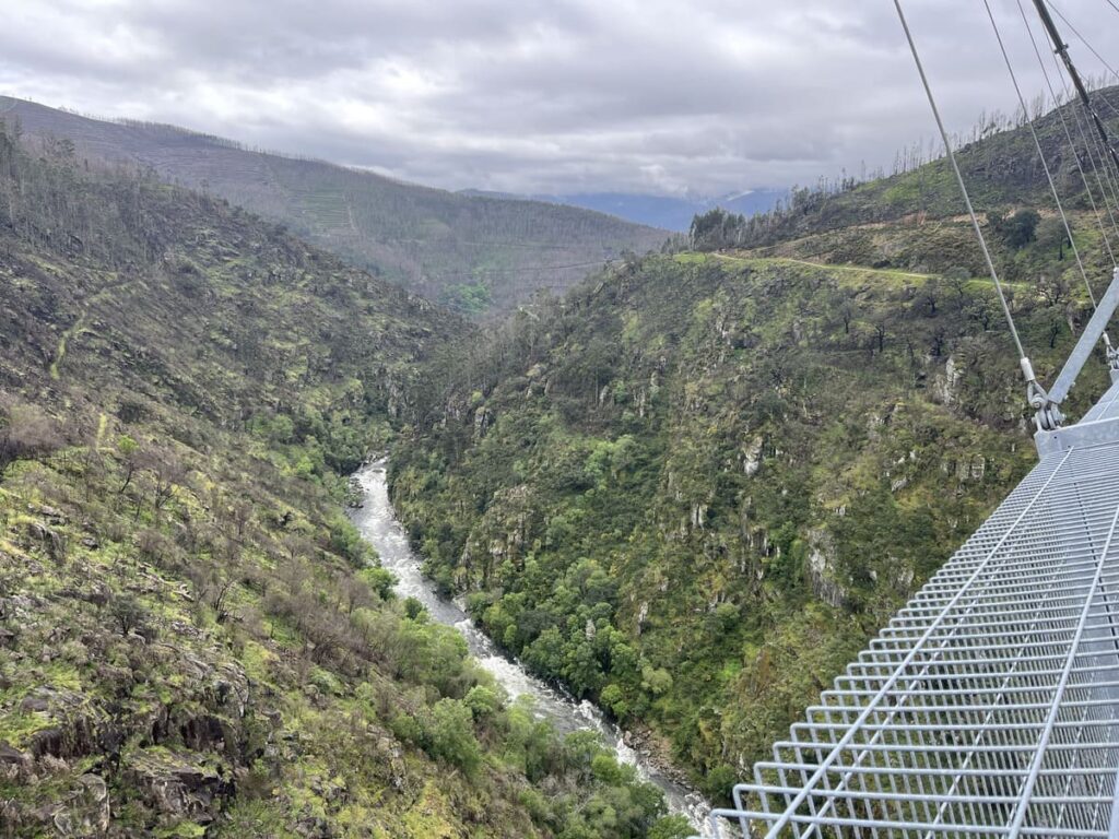 A view of the Paiva river from the 516 arouca suspension bridge in Portugal.
