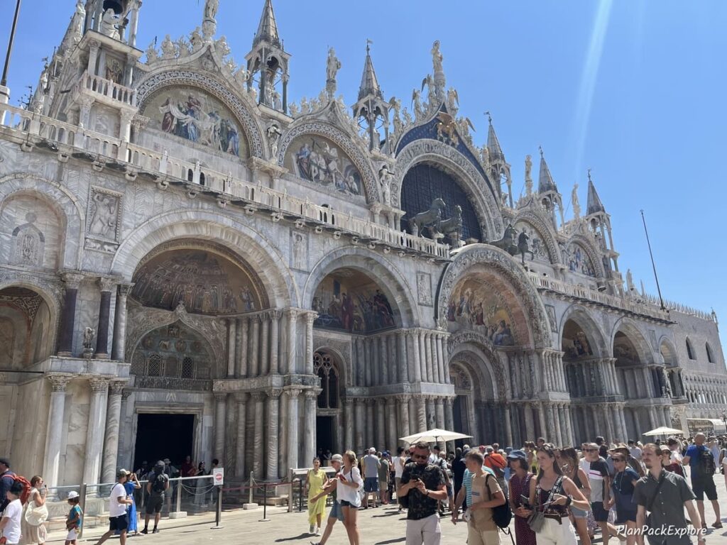 A large, ornate church - St. Mark's Basilica - in Venice, Italy.