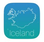 A blue square logo with a white outline of Iceland for the Iceland Travel app.