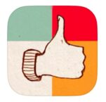 A multi-color square logo with an outline of a thumb up for a Han Picked Iceland app in Iceland.