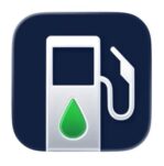 A dark blue square logo with a white gas pump for a Bensin app in Iceland